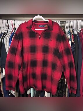 Polo Ralph Lauren Estate Rib Buffalo Plaid Quarter-Zip Pullover, Size 2XL